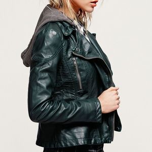 Free People Vegan Leather Hooded Jacket